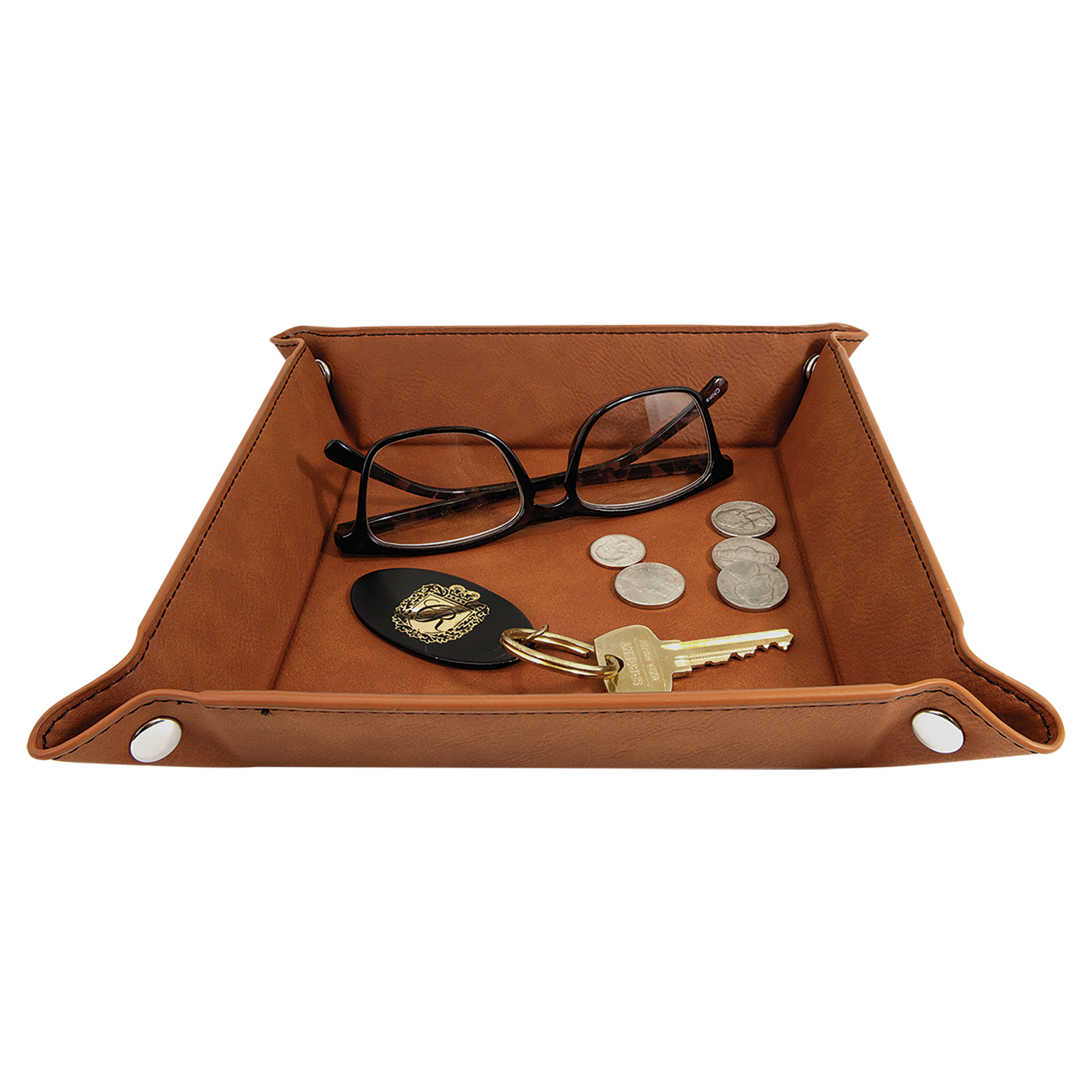 Rawhide to Black Leatherette Snap Tray